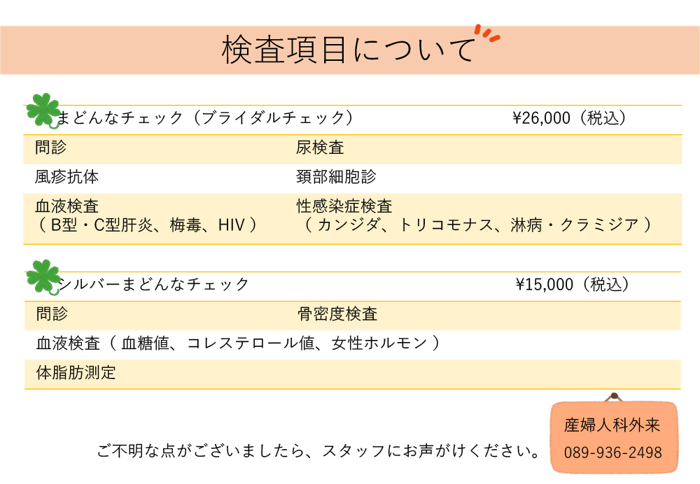 検査項目についてまどんなチェック